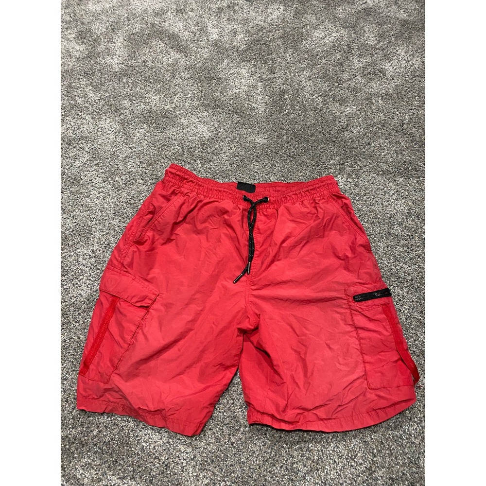 CSG Mens Cargo Swim Trunks Red Mesh Lined Board Shorts Size Large L/G
